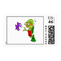 Scuba Diving Alien Stamps
