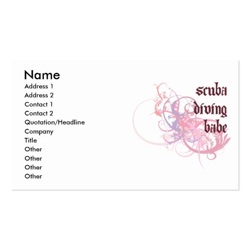 Scuba Diving Babe Business Card Template (front side)