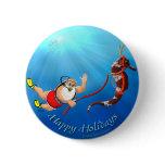 Scuba Diving Santa &amp; Seahorse Button