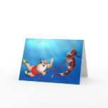 greeting card, template, scuba diving santa claus,