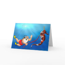 Scuba Diving Santa & Seahorse Christmas Card
