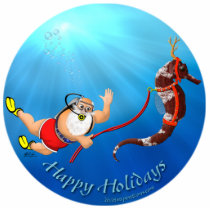 Scuba Diving Santa & Seahorse Ornament photo sculptures