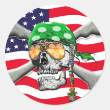 scull cross bones USA American Pirate Sticker