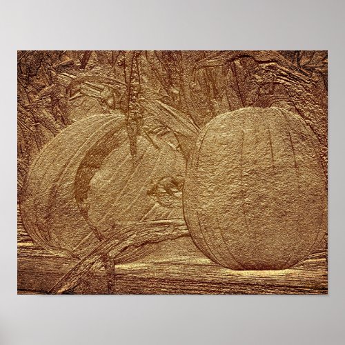 Sculpted Pumpkins Cornstalks Autumn Print print