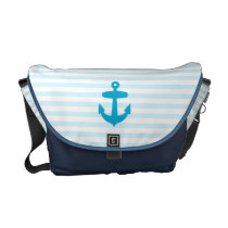 Sea Blue Anchor and baby blue Sailor Stripes Messenger Bag
