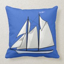Sea Blue Hull Sailing Schooner Nautical Sailboat Pillow