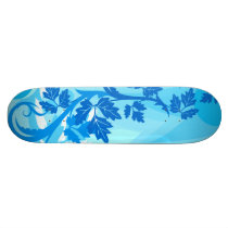 Sea Blue Modern Leaf and Vine Skate Board