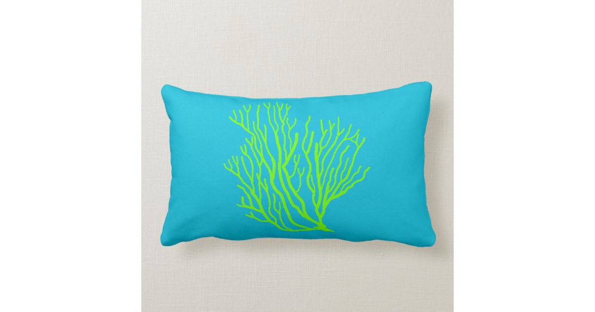 Sea Coral Lime Green and Blue Throw Pillow Zazzle