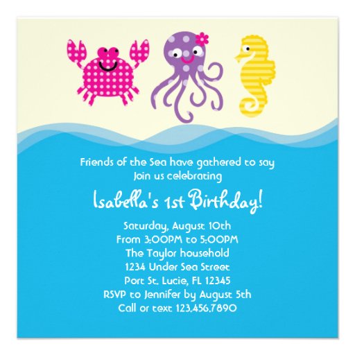 Sea Creatures Girl Birthday Invitation