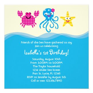 Sea Creatures Girl Birthday Invitation