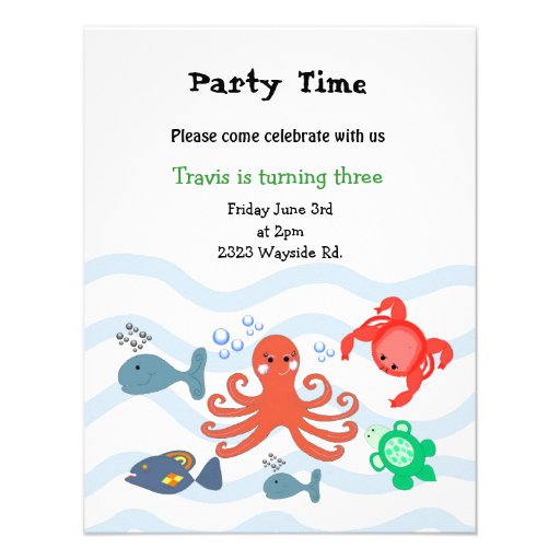 Sea Critters Birthday Party Invitation