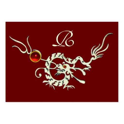 SEA DRAGON 2 RUBY MONOGRAM   white red Business Cards (back side)