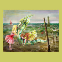Sea Dragon Canvas print, green, red, yellow