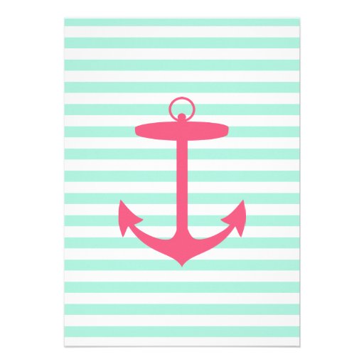 Sea Foam and Pink Anchor Silhouette Baby Shower Custom Invites