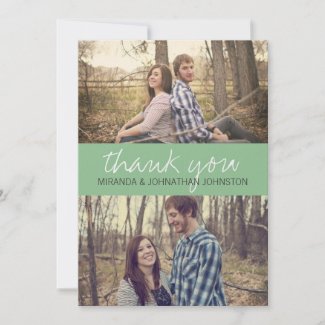 Sea Foam Cursive Photo Wedding Thank You Cards