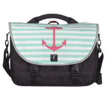 Sea Foam Green and Pink Anchor Bags For Laptop