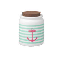 Sea Foam Green and Pink Anchor Candy Jars