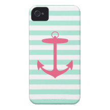 Sea Foam Green and Pink Anchor Case-Mate iPhone 4 Case