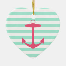 Sea Foam Green and Pink Anchor Ornaments