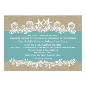 Sea Garland Teal Wedding 5x7 Paper Invitation Card