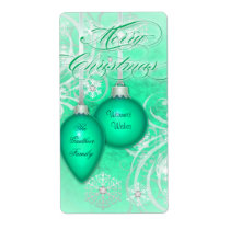 Sea Green Frosted Flourishes Holiday Wine Label