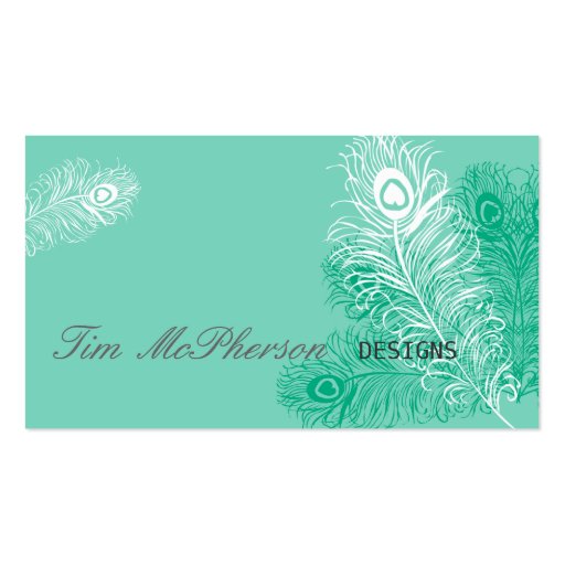 Sea Green Peacock Feather Festive Business Card Template