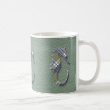 Sea Horse in Khaki Plaids on Mint Leather Texture Coffee Mug