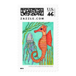 Sea Horse &amp; Jellyfish Postage Stamp