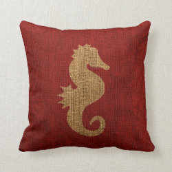Sea Horse Nautical Rustic Red Pillows