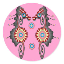 Sea Horse Pink Round Sticker
