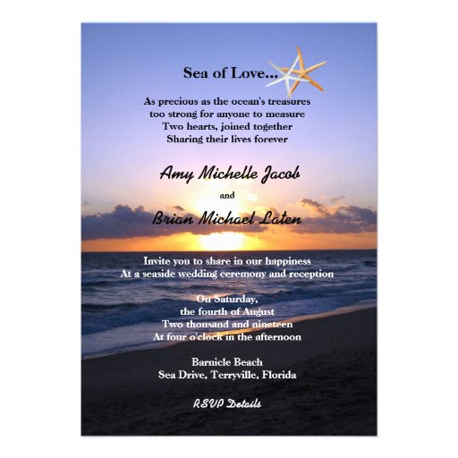 Sea of Love | Beach Sunset Starfish Wedding Invitations