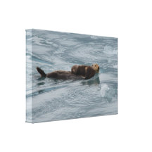 sea otter and baby stretched canvas prints