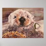 Sea Otter In Kelp Watercolor Artwork Canvas Print