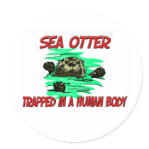 Sea Otter trapped in a human body stickers by AnimalShirts Sea Otter trapped in a human body stickers
