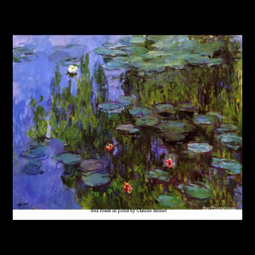 Sea roses in pond by Claude Monet Poster