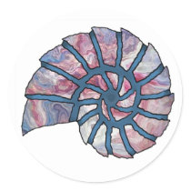 Sea Shell Digital Stencil Collage - 12 Round Stickers