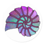 Sea Shell Digital Stencil Collage - 16 Round Stickers