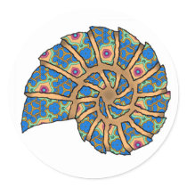 Sea Shell Digital Stencil Collage - 20 Round Stickers