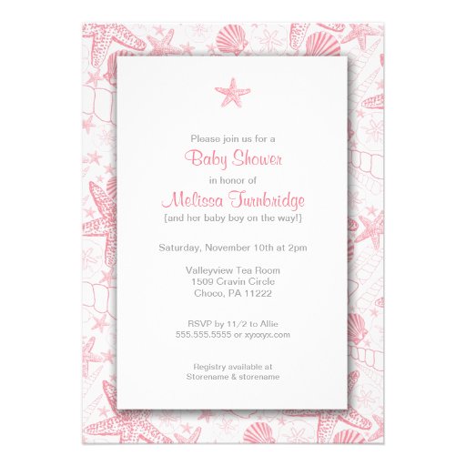 Sea Shells and Starfish Girl Baby Shower Invites (front side)