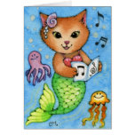 Sea Songs - Cute Little Mermaid Cat Card cards