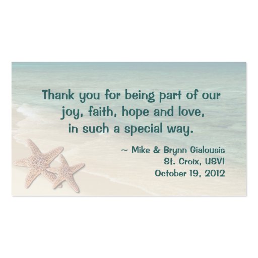 Sea Starfish Thank You Gift Tag Business Card (back side)