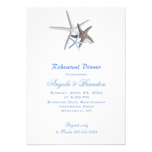 Sea Stars, Custom Beach Wedding Rehearsal Dinner Custom Invites