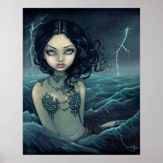 Sea Storm gothic mermaid Art Print print