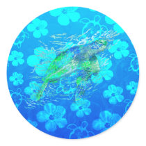 Sea Turtle And Blue Honu Round Sticker