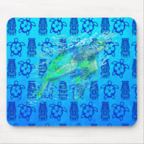 Sea Turtle And Blue Tiki Mouse Pad