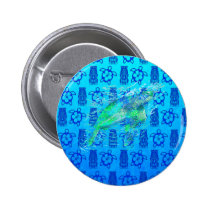 Sea Turtle And Blue Tiki Pinback Buttons