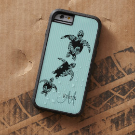 Sea Turtle Aqua Stripe with Monogram Tough Xtreme iPhone 6 Case
