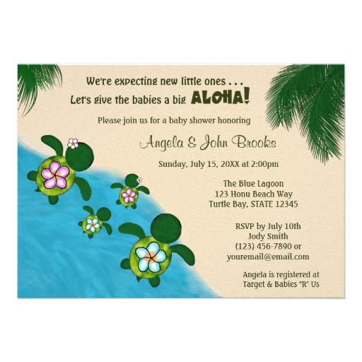 Sea TURTLE Baby Shower Invite TWIN (Honu) 01D2 (front side)