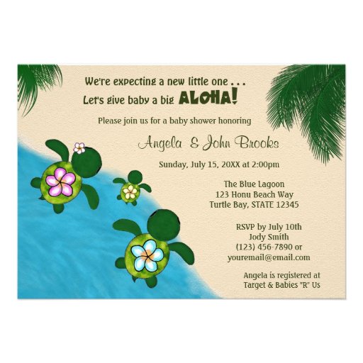 Sea TURTLE Baby Shower Invite YELLOW (Honu) 03B (front side)