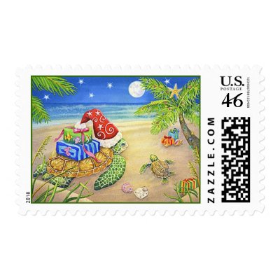 Sea Turtle Christmas Postage by BarbaraBayerArt